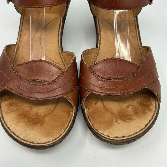 Born Women's Cognac Brown Leather Slingback Casual Wedge Sandals Size 10 - Picture 6 of 15